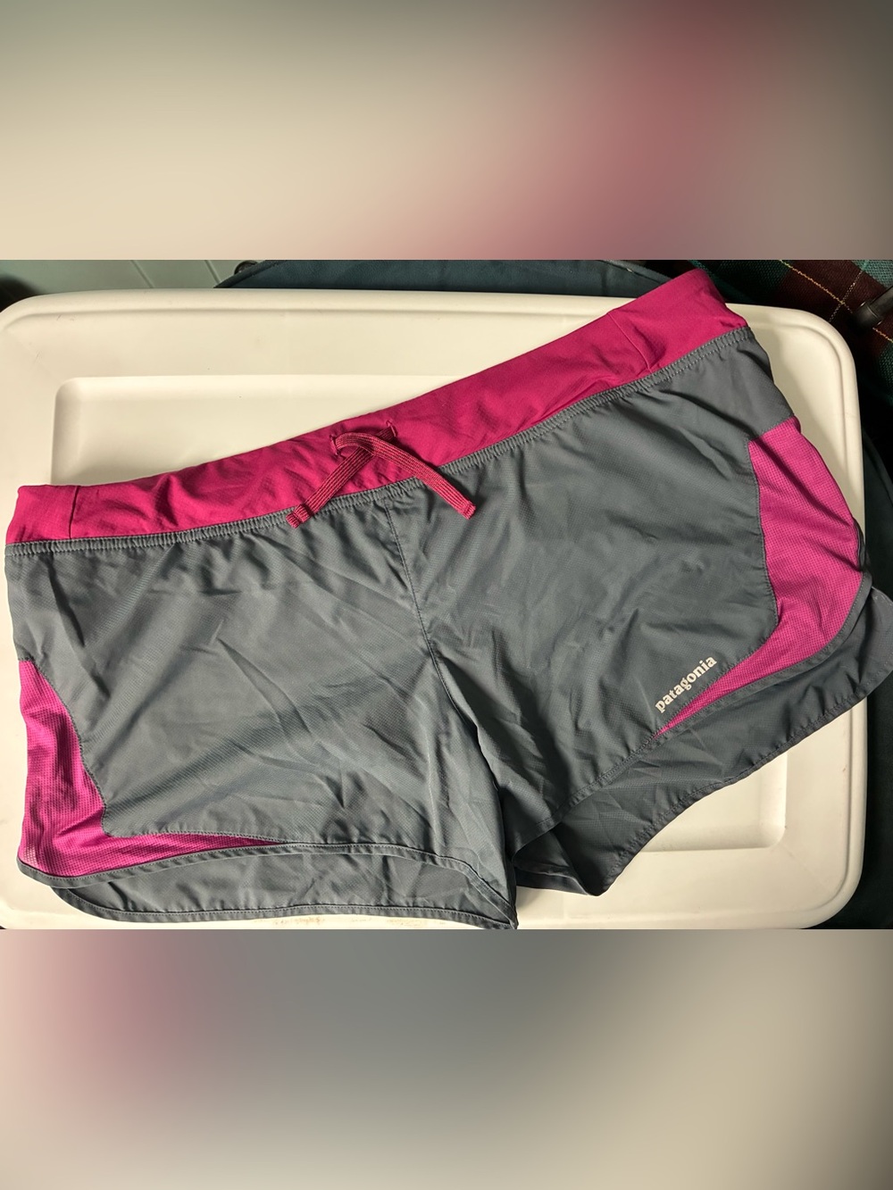 2 pairs of Patagonia Gray and Magenta Athletic Shorts and second pair is black